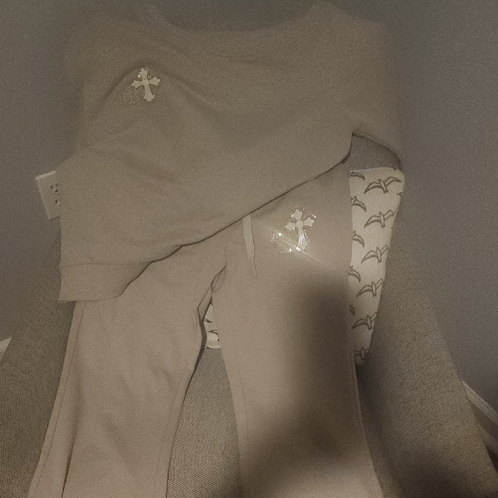 Chrome Hearts Tan & Cream Joggers And Off The Shoulders Top!